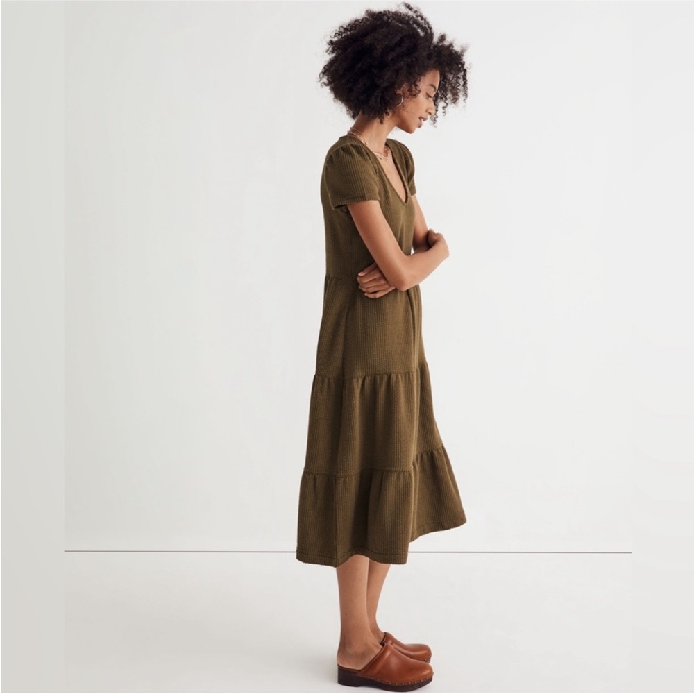 Madewell seersucker tiered green midi dress